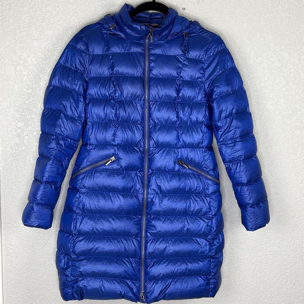 Lands’ End Women's Down Filled Puffer Coat Hooded Packable Fitted Blue Size S